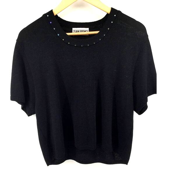 San Remo XL Black Knit Sweater w/ Rhinestone Neckline - Pre-Owned - Picture 1 of 5